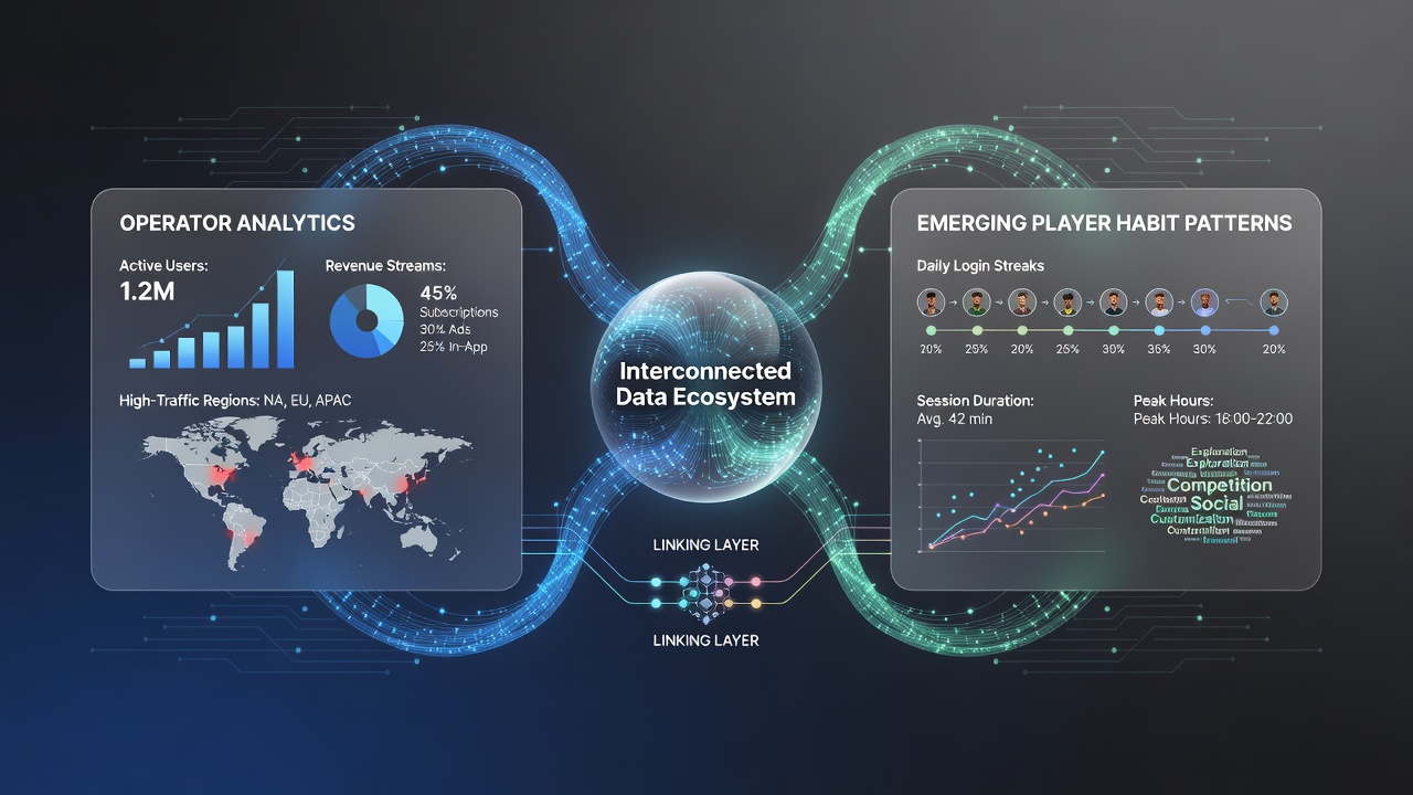 Diagram illustrating player habit pattern mapping within operator analytics systems across multiple virtual networks