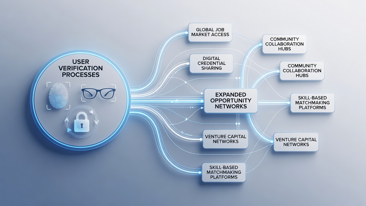 Network diagram depicting verification checkpoints feeding into expanded partnership and affiliate opportunity pathways
