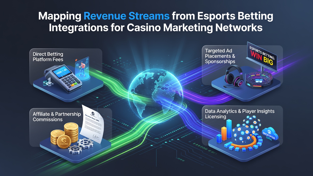 Esports betting integration dashboard showing revenue streams and casino marketing analytics