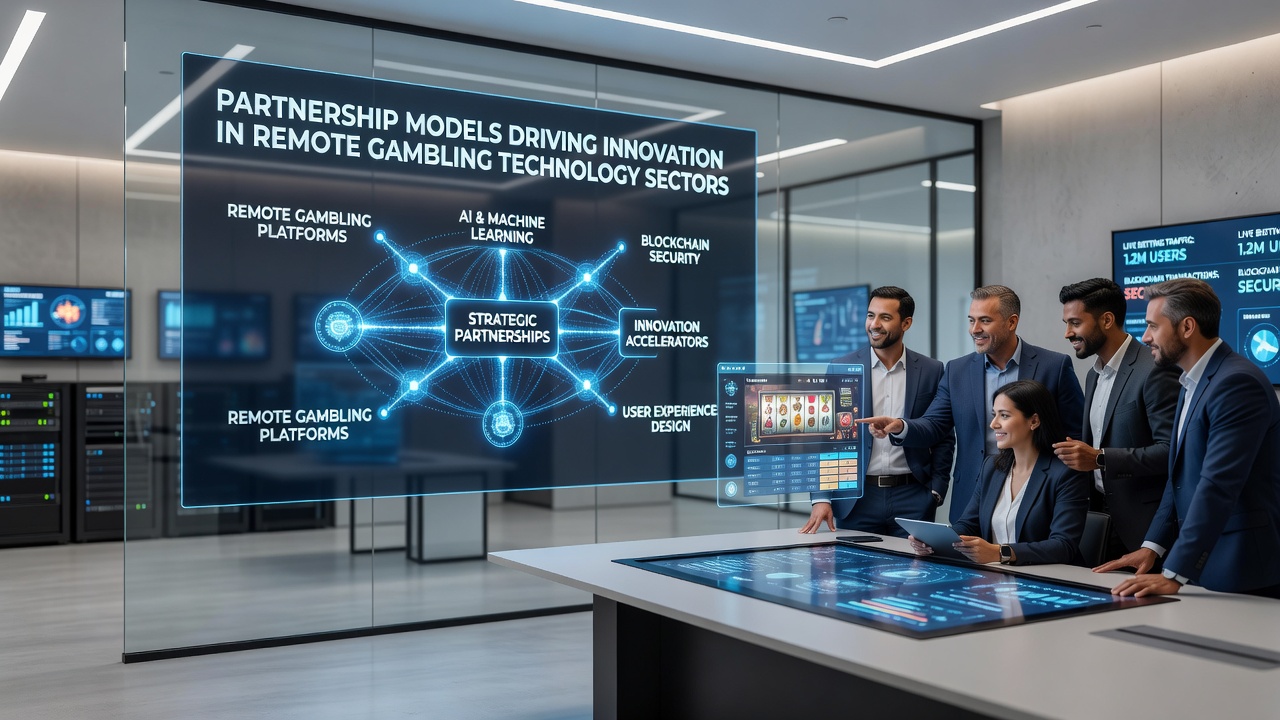 Digital collaboration in gambling tech showing interconnected systems and innovation labs