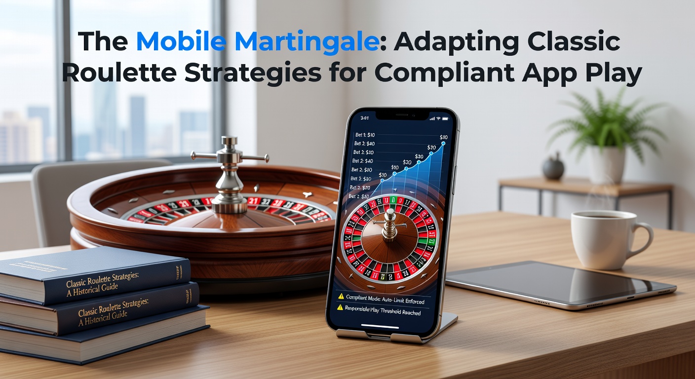 A sleek mobile phone displaying a roulette wheel in a licensed gaming app, with strategy charts overlaid