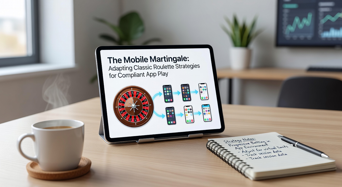 Infographic showing Martingale bet progression on a mobile roulette table, highlighting adapted limits and win scenarios