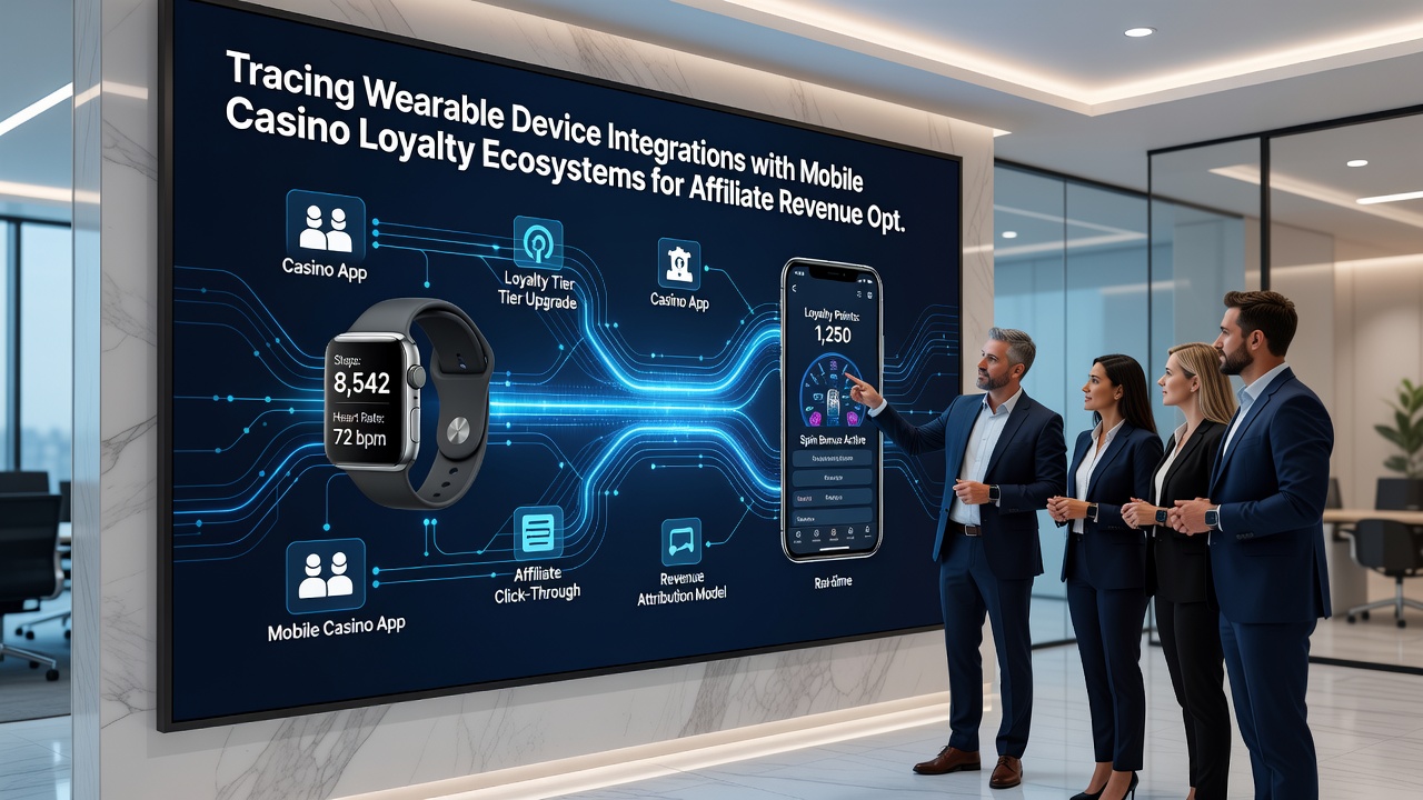 Dashboard interface showing affiliate analytics dashboard with wearable integration metrics and loyalty tier progression charts
